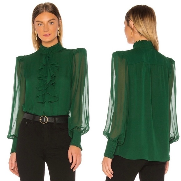 Divine Heritage 100% Silk Ruffle Front Blouse - Picture 1 of 8